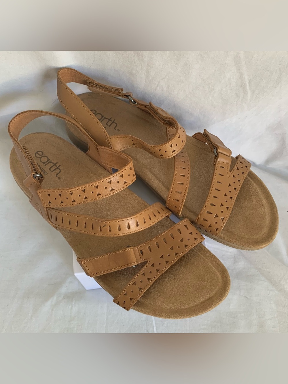 Earth Origins Tan Laser-Cut Leather Slingback Sandals